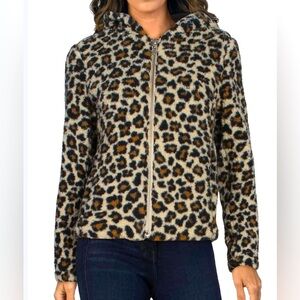 Chaser Leopard Print Sherpa Hooded Jacket Zip Up Women Small